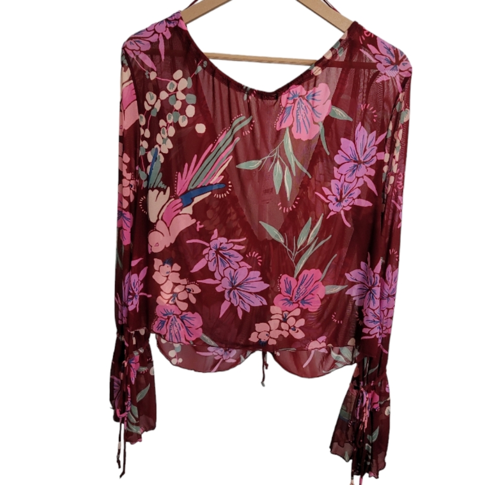 🆕️ Free People Of Paradise Floral Print Stretch Tulle Top - Picture 9 of 11